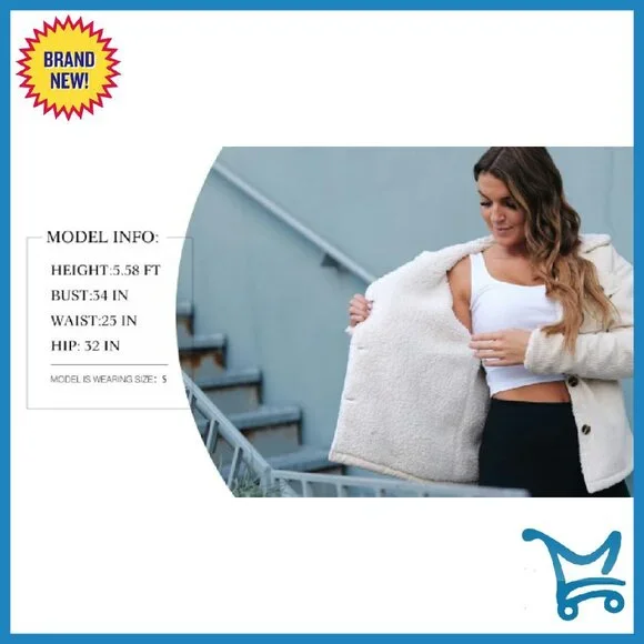 Corduroy Sherpa Jacket Button Down Fleece Collar Winter Coat - Picture 7 of 8